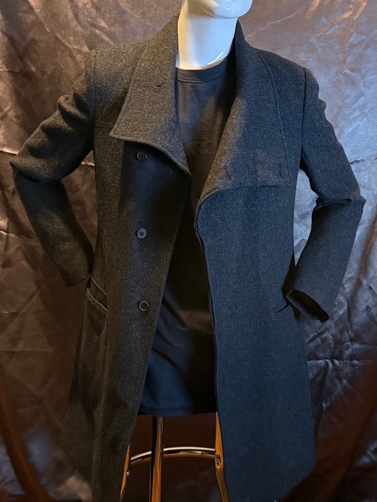 All Saints Other - All Saints Bale Black Wool Asymmetrical Button Down Funnel Neck Modern Coat